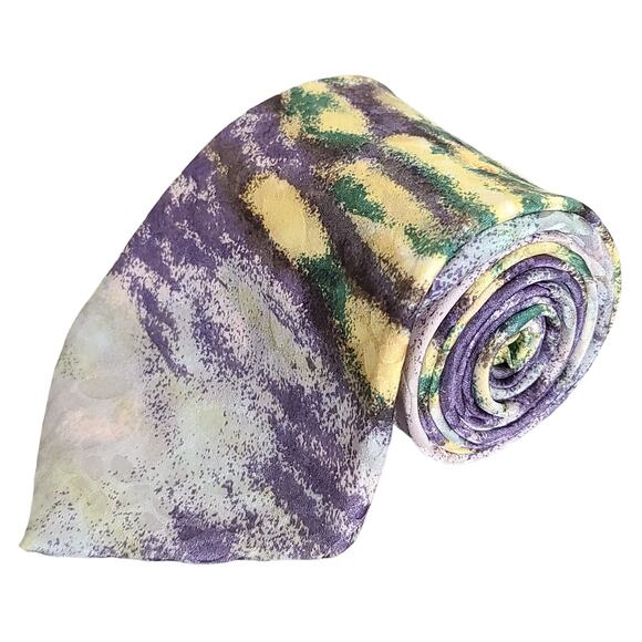 RM Style Waterlilies by Ralph Marlin 100% Silk Tie Made in USA - Picture 1 of 3